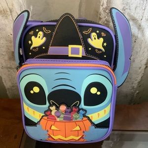 LOUNGEFLY STITCH and LILO GLOW COSPLAY PASSPORT BAG NWT